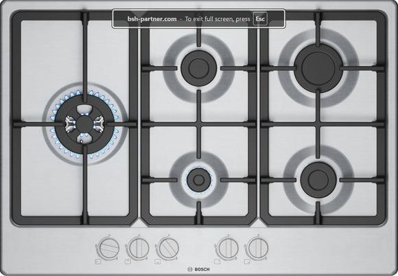 BOSCH Series 4, Gas hob, 75 cm, Stainless steel PGM7B5K90