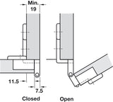 Aximat 100 250º corner hinge with exposed axle, screw fixing