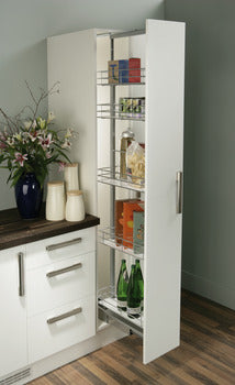 Pull Out Larder Unit, Chrome Linear Wire Baskets, Centre Mounting, Soft Closing