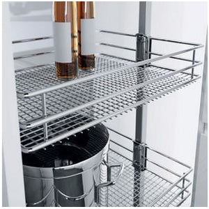 Larder unit complete set, centre mounting, height adjustable (950-2330 mm), full extension, with SAPHIR mesh chrome wire storage baskets, for 300 mm cabinet width