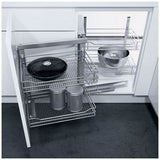 Swing out corner unit complete set, automatic pull-out action, with SAPHIR mesh wire baskets, for 900 mm cabinet