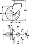 Swivel castor, special use, Ø 75 mm wheel, plate fixing