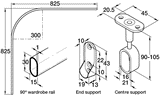 Wardrobe rail corner set, 30 x 15 mm, 825 x 825 mm length